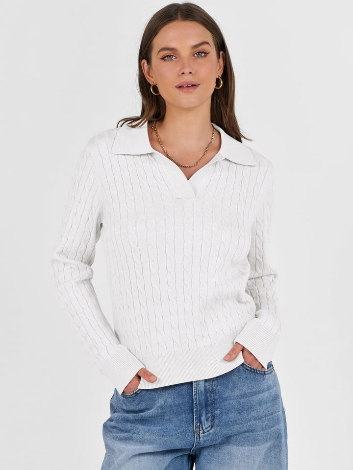 ANRABESS Womens Cable Knit Sweaters Long Sleeve V Neck Sweater Tops Casual Pullover Polo Shirts 2025 Fall Fashion Outfits