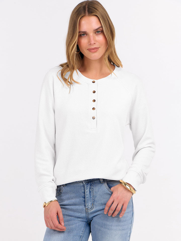 ANRABESS Women's Long Sleeve Waffle Knit Shirts Dressy Casual Loose Button Up V Neck Henley Tops 2025 Fall Basic Tee Blouse