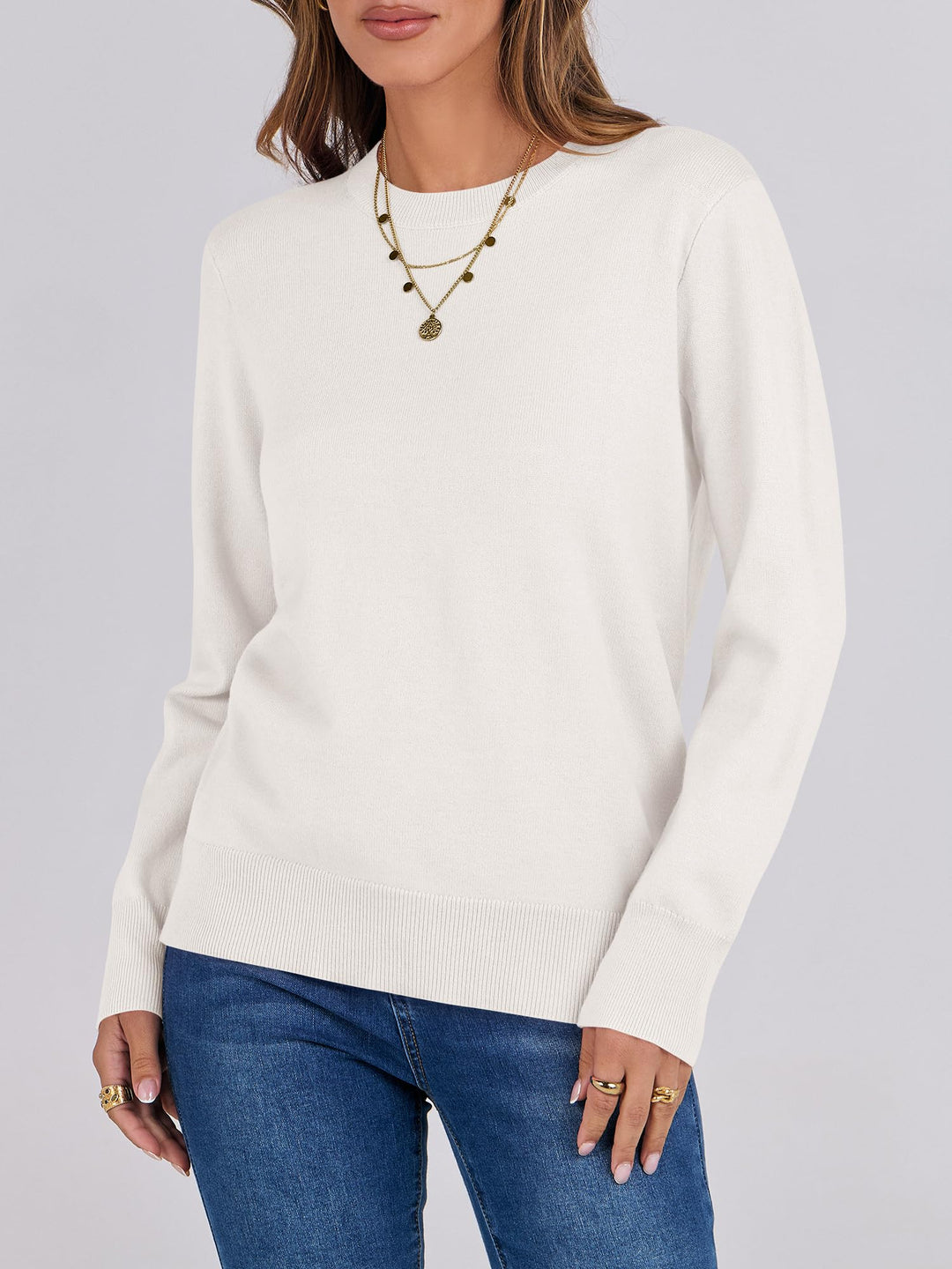 ANRABESS Sweaters for Women Long Sleeve Lightweight Crewneck Soft Basic Knit Loose Fit Pullover Top 2025 Fall Trendy Outfits
