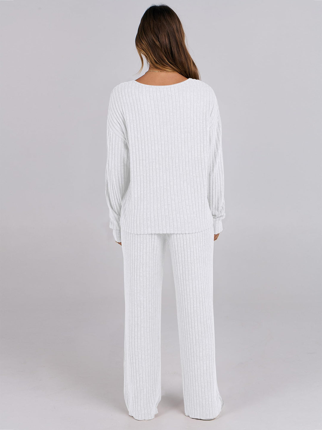 ANRABESS Women 2 Piece Lounge Pajamas Sets Casual Ribbed Knit Long Sleeve Top Pants Matching Set 2025 Fall Outfits Clothes