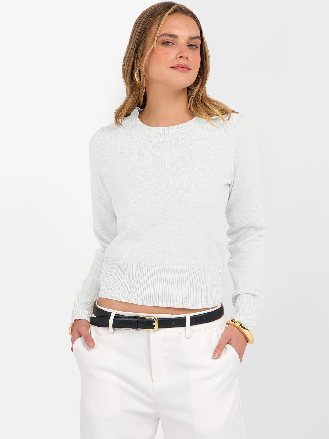 ANRABESS Women’s Long Sleeve Sweaters Cropped Crew Neck Business Casual Light Weight Sweater Tops Fall Fashion Clothes 2025