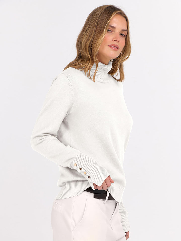 ANRABESS Turtleneck Sweaters for Women 2025 Fall Long Sleeve Dressy Casual Soft Knitted Button Basic Pullover Tops Outfits