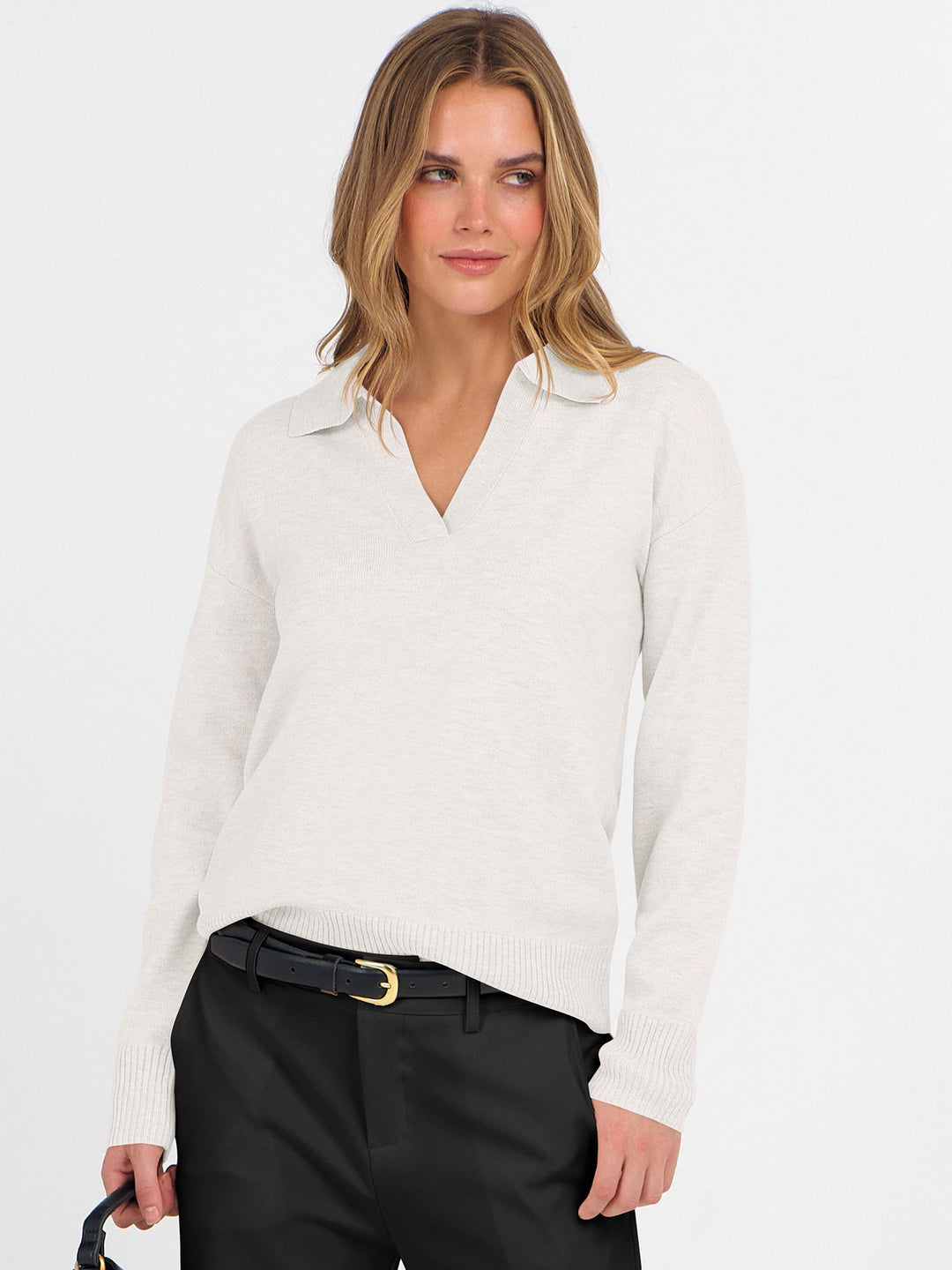 ANRABESS Womens Polo V Neck Long Sleeve Sweaters Lightweight Dressy Casual Business Basic Knit Pullover Top 2025 Fall Outfits