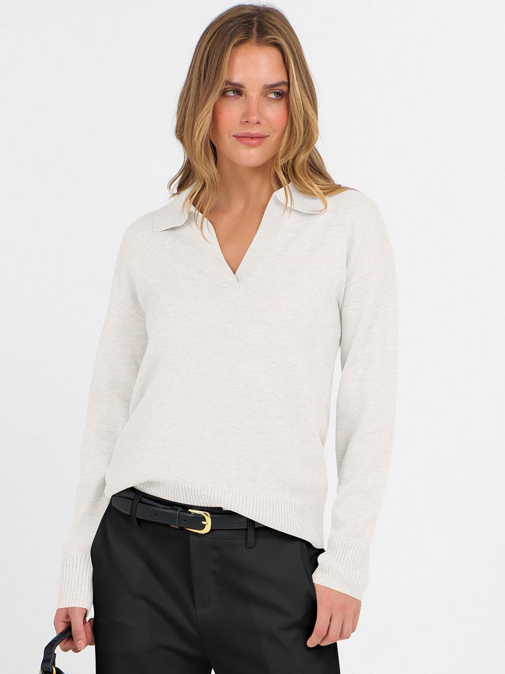 ANRABESS Womens Polo V Neck Long Sleeve Sweaters Lightweight Dressy Casual Business Basic Knit Pullover Top 2025 Fall Outfits