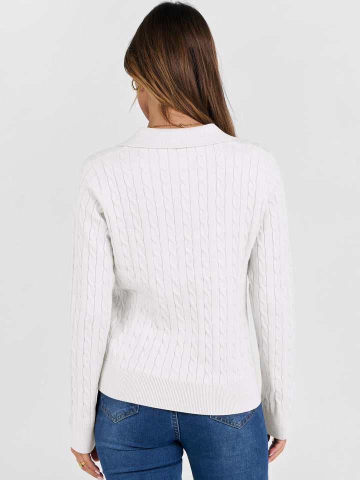 ANRABESS Womens Cable Knit Sweaters Long Sleeve V Neck Sweater Tops Casual Pullover Polo Shirts 2025 Fall Fashion Outfits