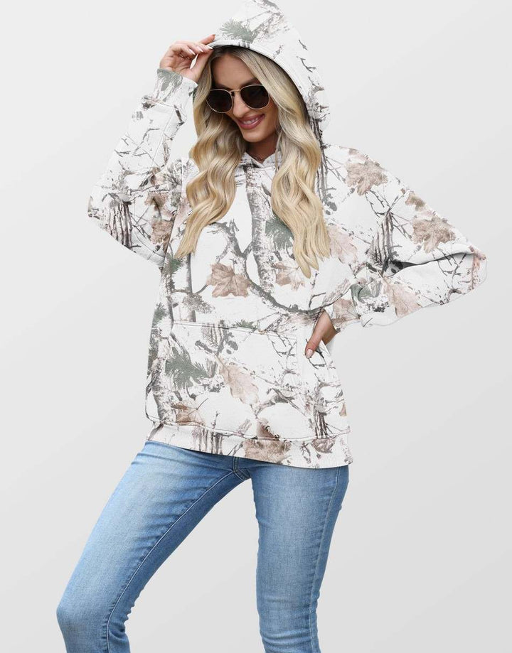 ANRABESS Women Camo Hoodies Long Sleeve Maple Leaf Print Fleece Oversized Casual Pullover Sweatshirt 2025 Fall Preppy Clothes