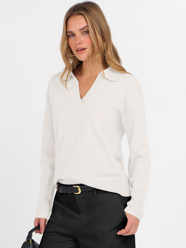 ANRABESS Womens Polo V Neck Long Sleeve Sweaters Lightweight Dressy Casual Business Basic Knit Pullover Top 2025 Fall Outfits