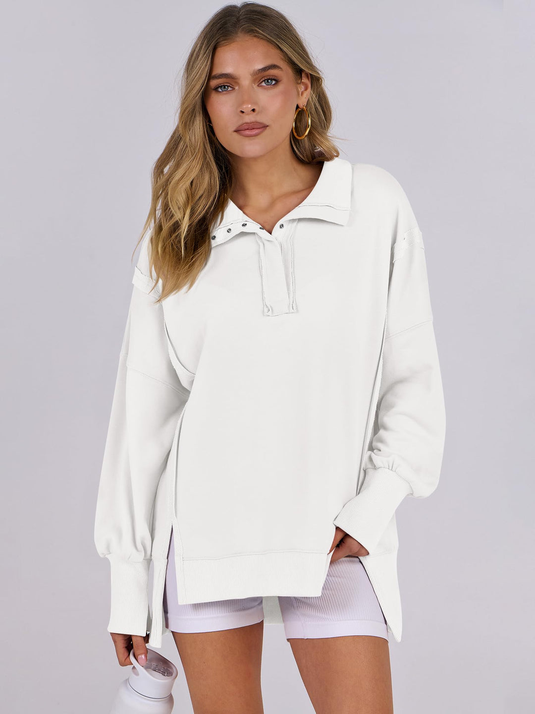 ANRABESS Women's Sweatshirts Oversized Casual Loose Button Up Henley Pullover Top High Low Split 2025 Fall Fashion Outfits