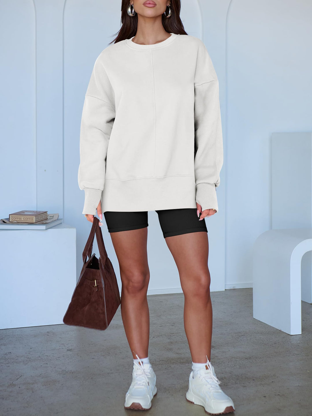 ANRABESS Women Oversized Sweatshirts Thumbhole Long Sleeve Hoodies Shirts 2025 Fall Side Slit Pullover Top Teen Y2k Outfits