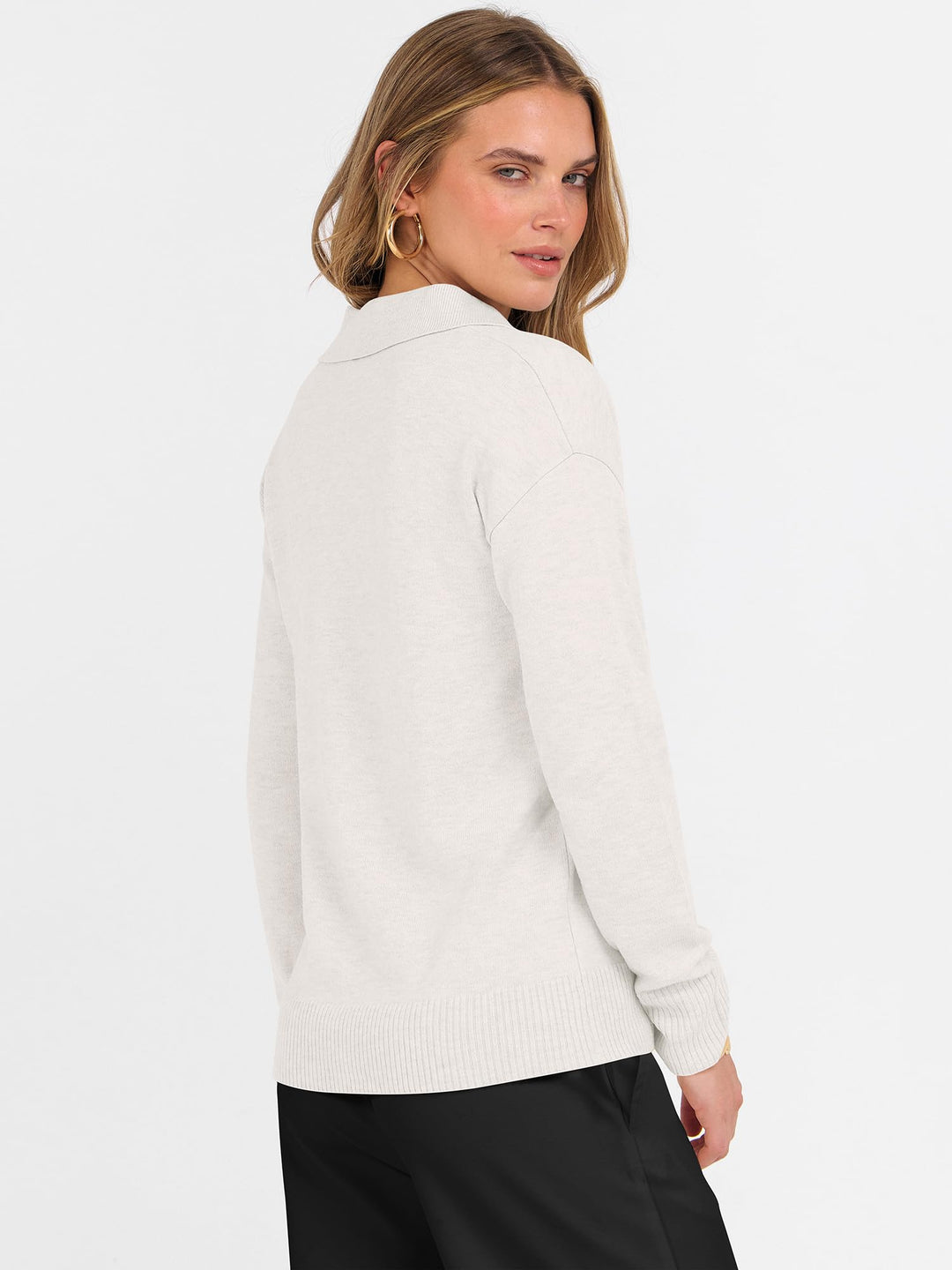 ANRABESS Womens Polo V Neck Long Sleeve Sweaters Lightweight Dressy Casual Business Basic Knit Pullover Top 2025 Fall Outfits