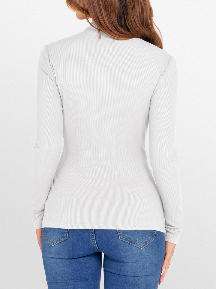 ANRABESS Women's Lettuce Trim Mock Neck Long Sleeve Tops 2025 Casual Dressy Ribbed Knit Slim Fit Tee Shirt Fall Layer Outfits