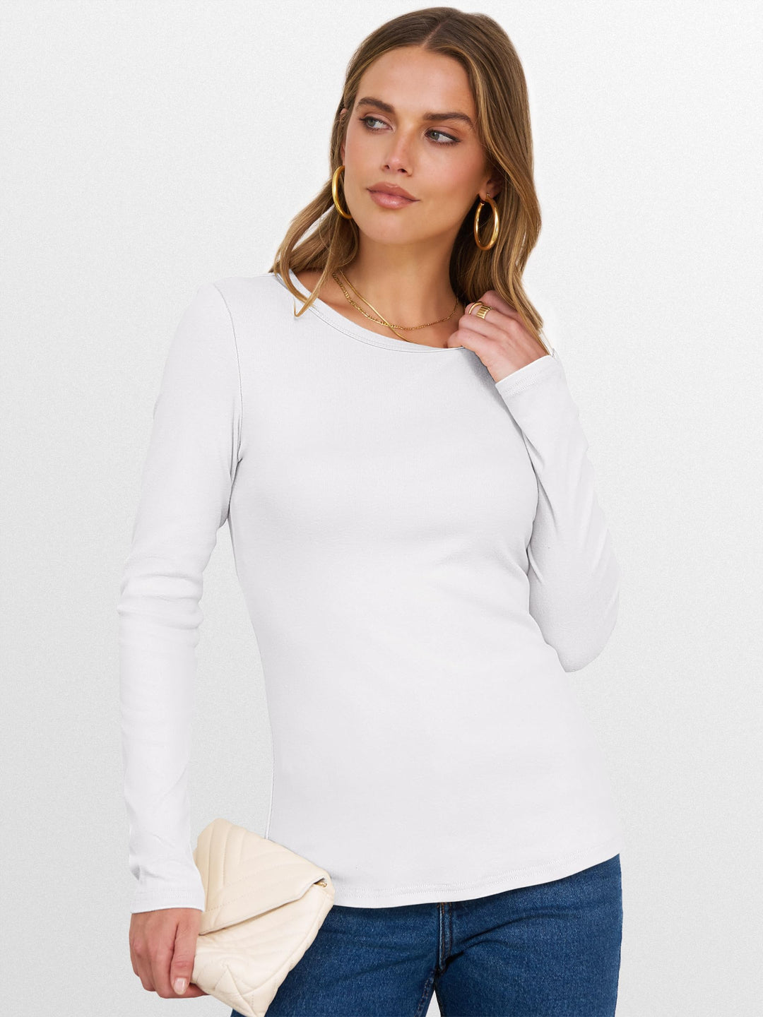 ANRABESS Womens Long Sleeve Thermal Shirts Slim Fit Basic Tee Tops Warm Fleece Undershirts 2025 Fall Winter Layer Outfits