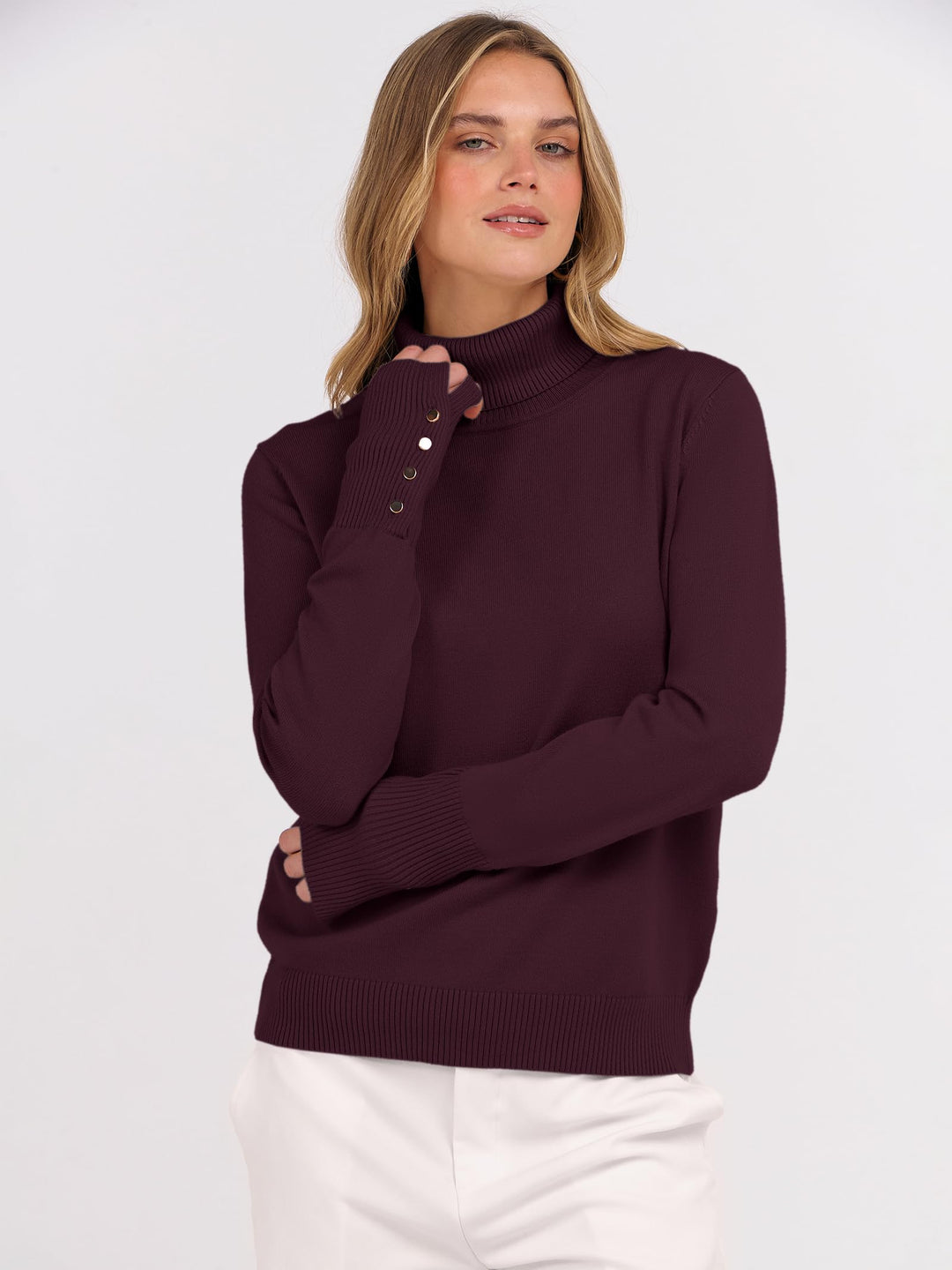 ANRABESS Turtleneck Sweaters for Women 2025 Fall Long Sleeve Dressy Casual Soft Knitted Button Basic Pullover Tops Outfits