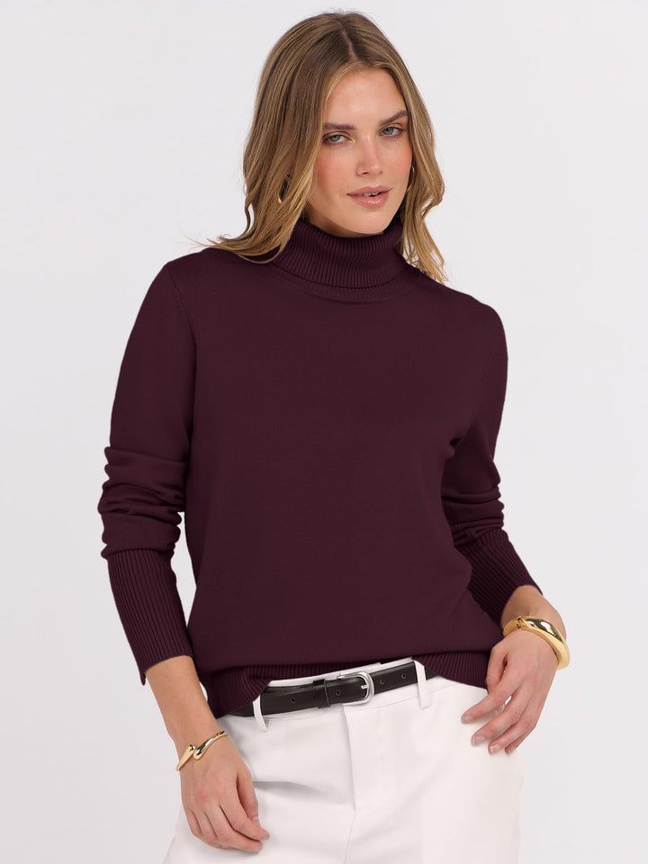 ANRABESS Turtleneck Sweaters for Women 2025 Fall Long Sleeve Dressy Casual Soft Knitted Button Basic Pullover Tops Outfits