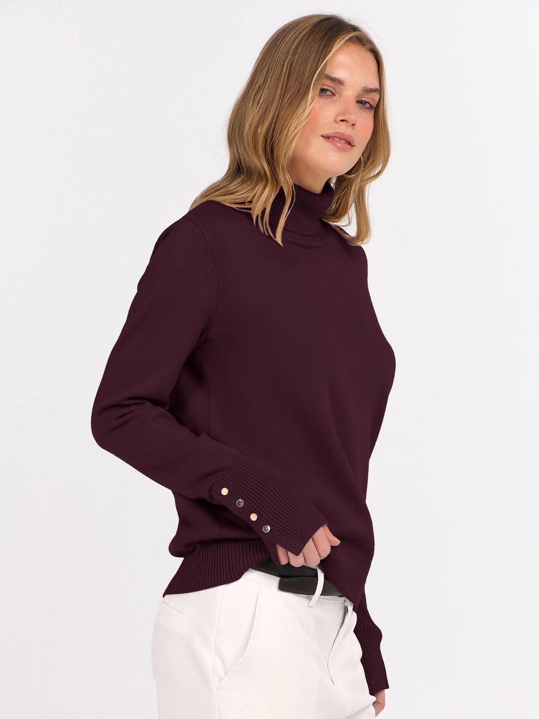 ANRABESS Turtleneck Sweaters for Women 2025 Fall Long Sleeve Dressy Casual Soft Knitted Button Basic Pullover Tops Outfits