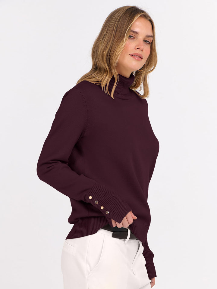 ANRABESS Turtleneck Sweaters for Women 2025 Fall Long Sleeve Dressy Casual Soft Knitted Button Basic Pullover Tops Outfits