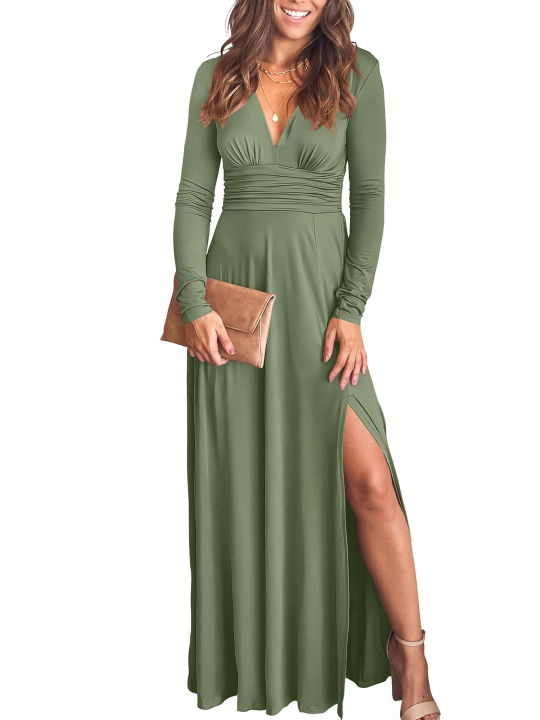 ANRABESS Women Summer Deep V Neck Short Sleeve Dresses Slit Elegant Wedding Guest Formal Cocktail Evening Maxi Long Dress