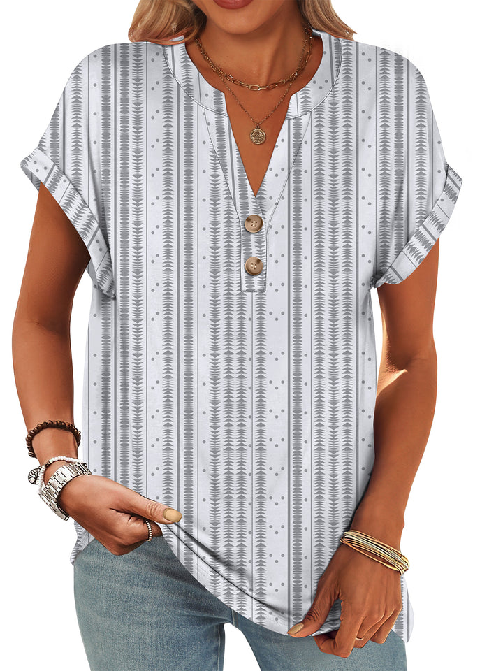ANRABESS Women's Short Sleeve V-Neck Henley Top