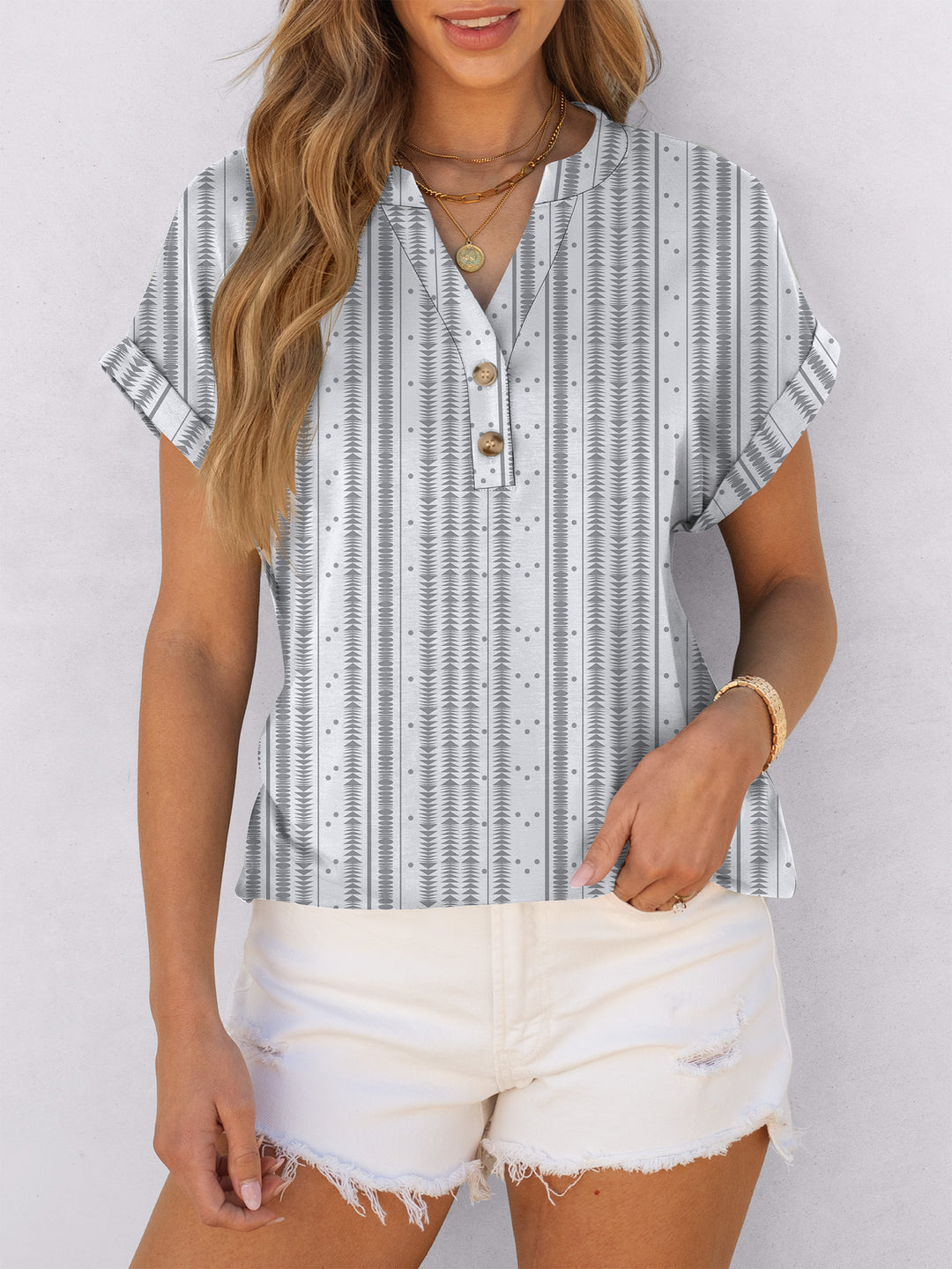 ANRABESS Women's Short Sleeve V-Neck Henley Top