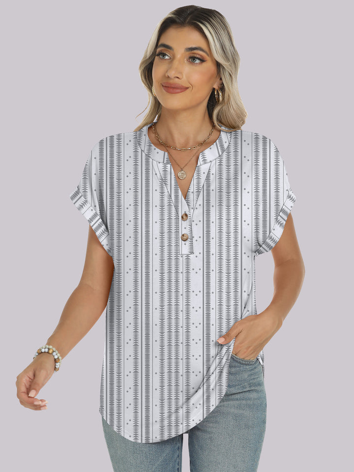ANRABESS Women's Short Sleeve V-Neck Henley Top