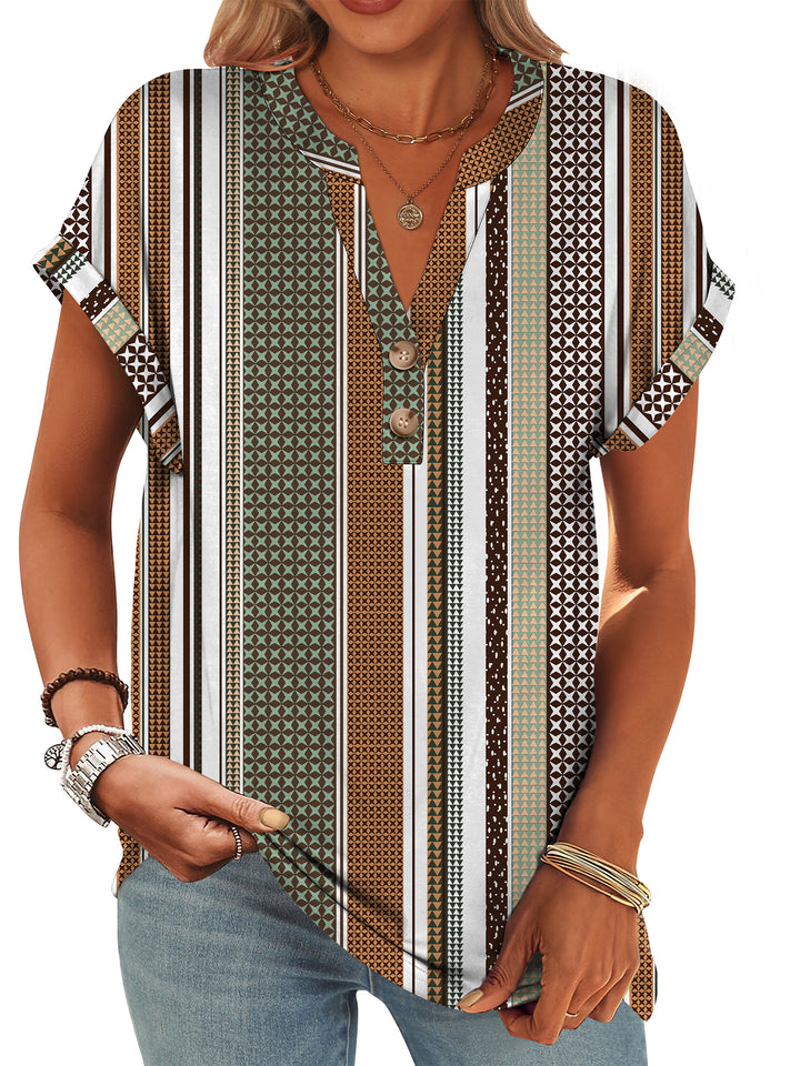 ANRABESS Women's Short Sleeve V-Neck Henley Top