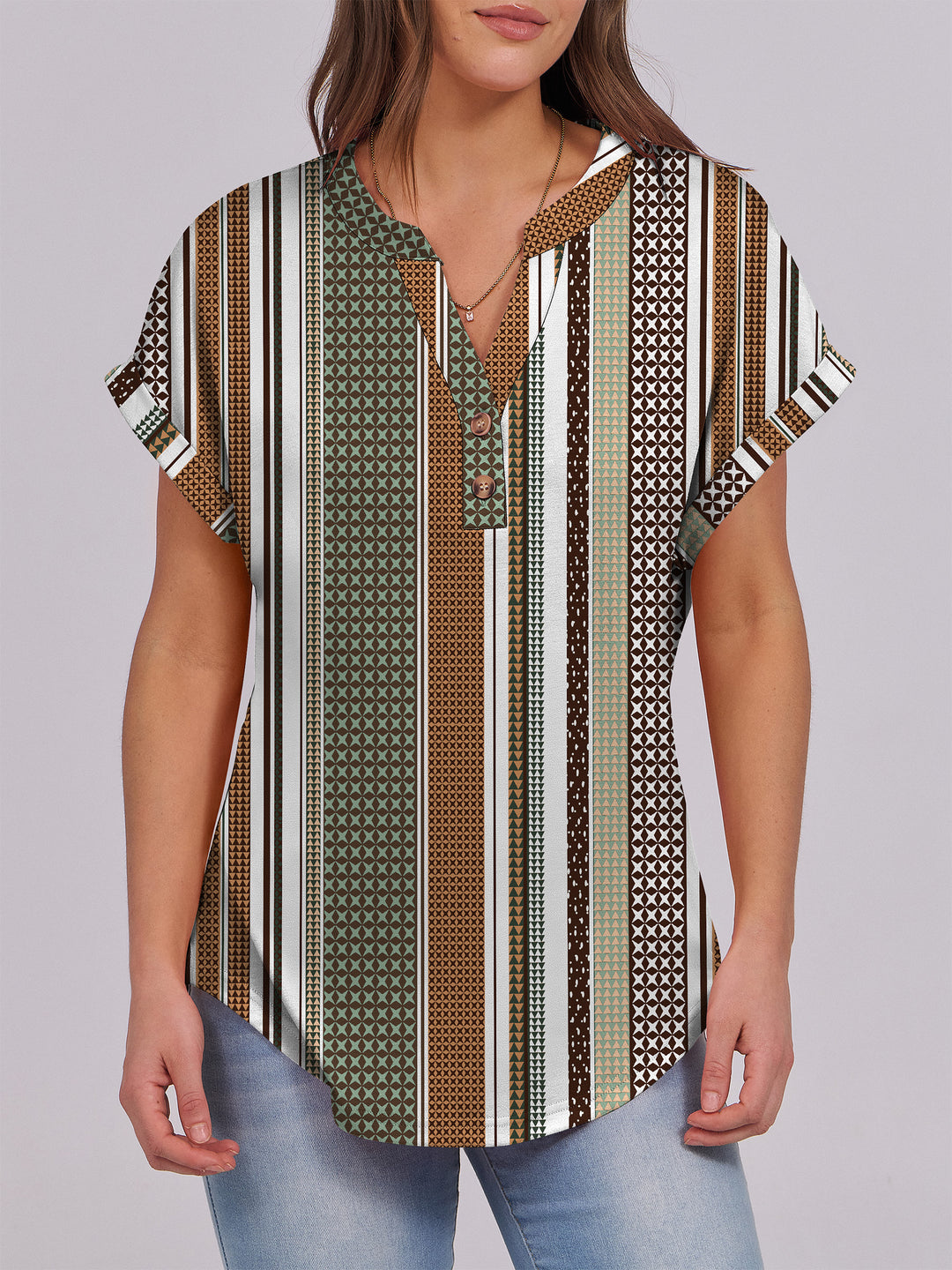 ANRABESS Women's Short Sleeve V-Neck Henley Top