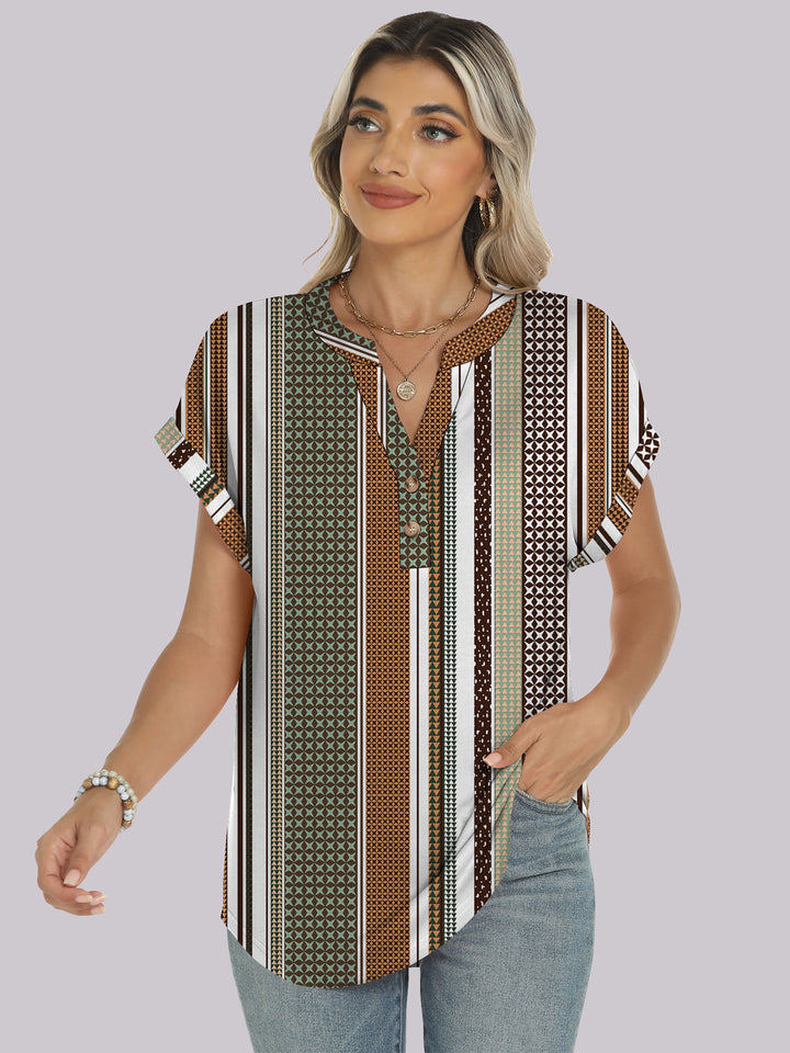 ANRABESS Women's Short Sleeve V-Neck Henley Top