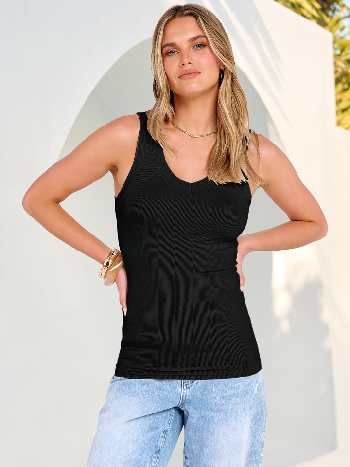 ANRABESS Women's V-Neck Ribbed Slim Tank