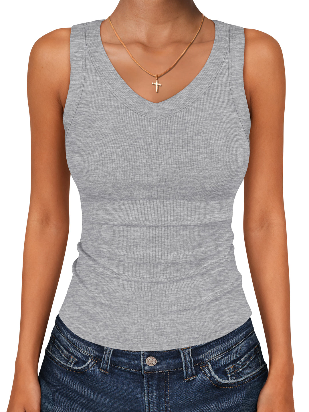 ANRABESS Women's V-Neck Ribbed Slim Tank