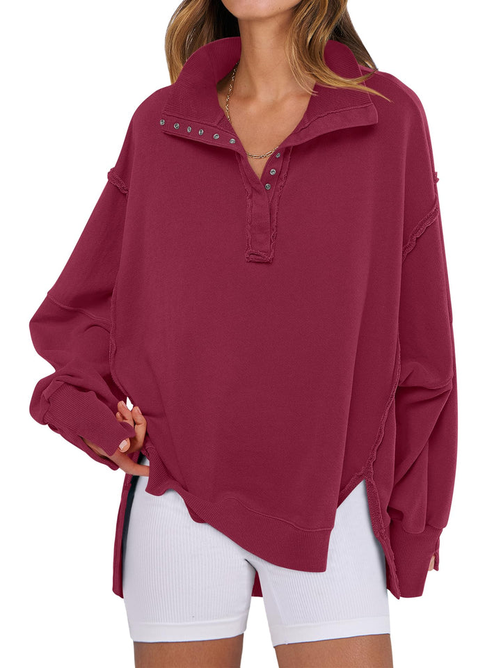 ANRABESS Women's Sweatshirts Oversized Casual Loose Button Up Henley Pullover Top High Low Split 2026 Fall Fashion Outfits