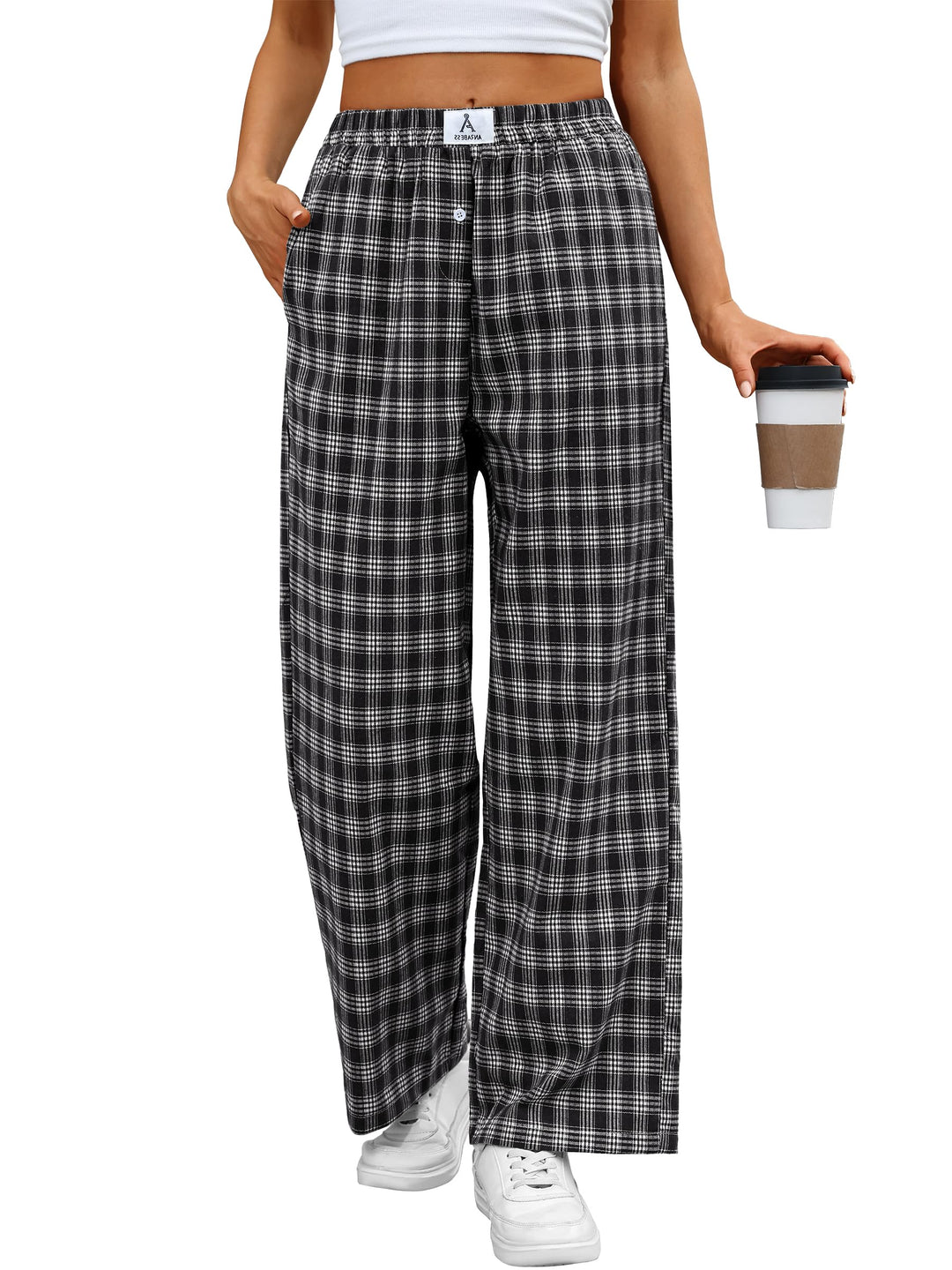 ANRABESS Womens Gingham Striped Boxer Pants | Wide Leg Elastic Waist with Pockets, Lounge Pajama Bottoms Home Daily Wear, Lightweight Breathable, Casual Summer Fall
