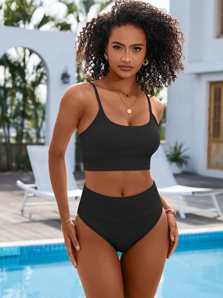 ANRABESS High Waist Bikini Set - Tummy Control & Color Block Swimsuit