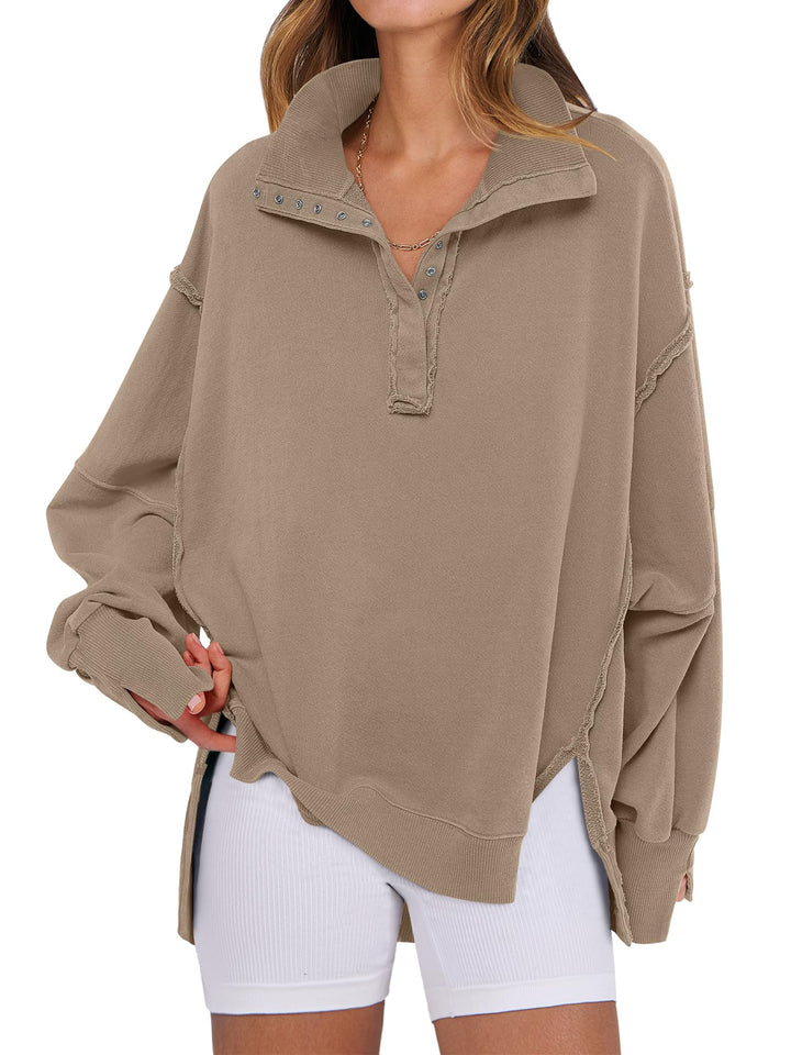 ANRABESS Women's Sweatshirts Oversized Casual Loose Button Up Henley Pullover Top High Low Split 2026 Fall Fashion Outfits
