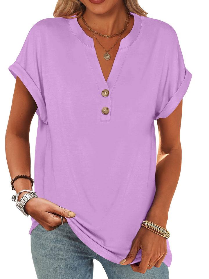 ANRABESS Women's Short Sleeve V-Neck Henley Top