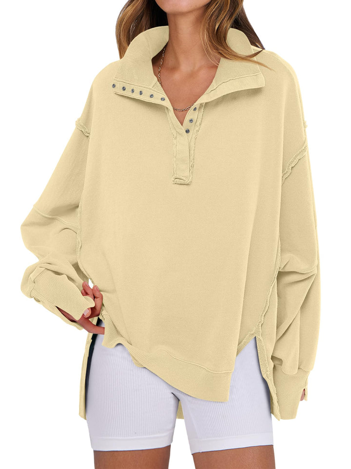 ANRABESS Women's Sweatshirts Oversized Casual Loose Button Up Henley Pullover Top High Low Split 2026 Fall Fashion Outfits
