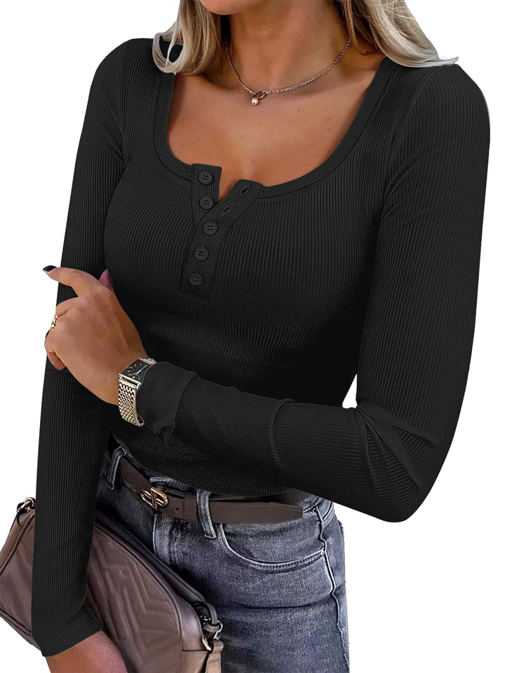 ANRABESS Women's Long Sleeve Henley Tops Ribbed Knit Slim Fitted Trendy T Shirt Basic Tees Layer 2026 Fall Fashion Outfits