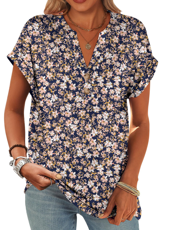 ANRABESS Women's Short Sleeve V-Neck Henley Top