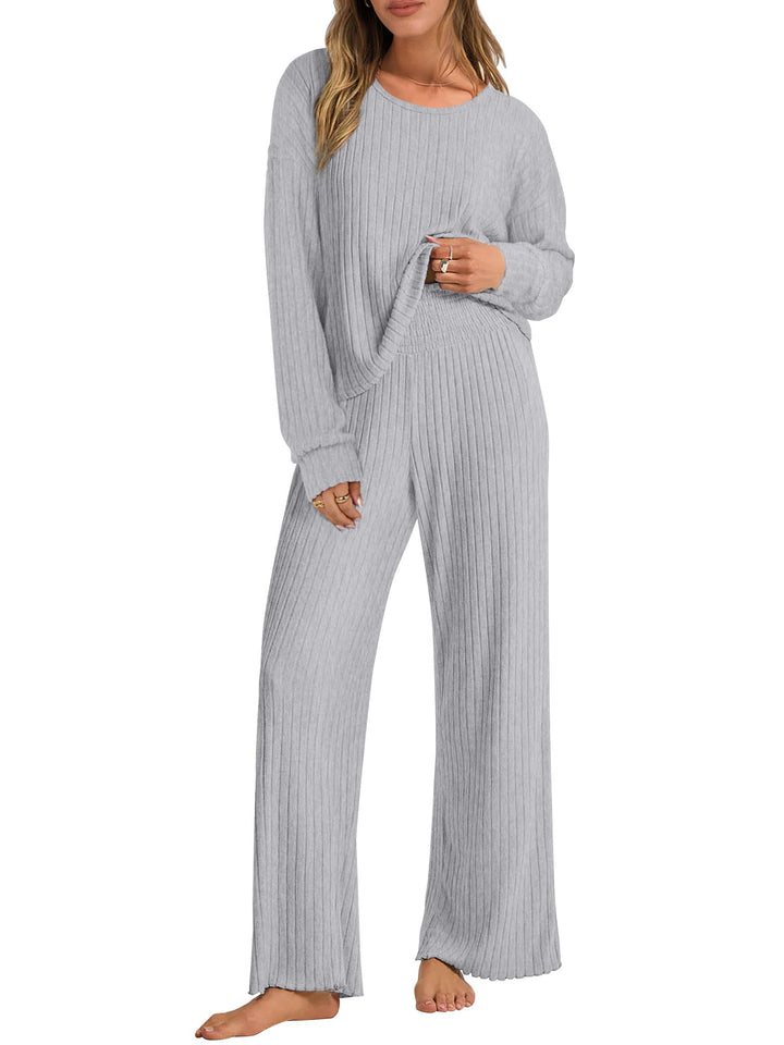 ANRABESS Women 2 Piece Lounge Pajamas Sets Casual Ribbed Knit Long Sleeve Top Pants Matching Set 2026 Fall Outfits Clothes