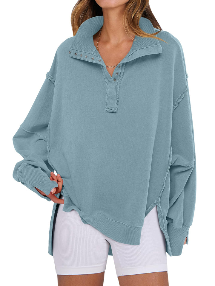 ANRABESS Women's Sweatshirts Oversized Casual Loose Button Up Henley Pullover Top High Low Split 2026 Fall Fashion Outfits