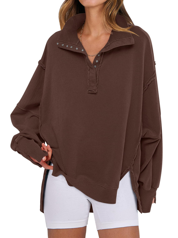ANRABESS Women's Sweatshirts Oversized Casual Loose Button Up Henley Pullover Top High Low Split 2026 Fall Fashion Outfits