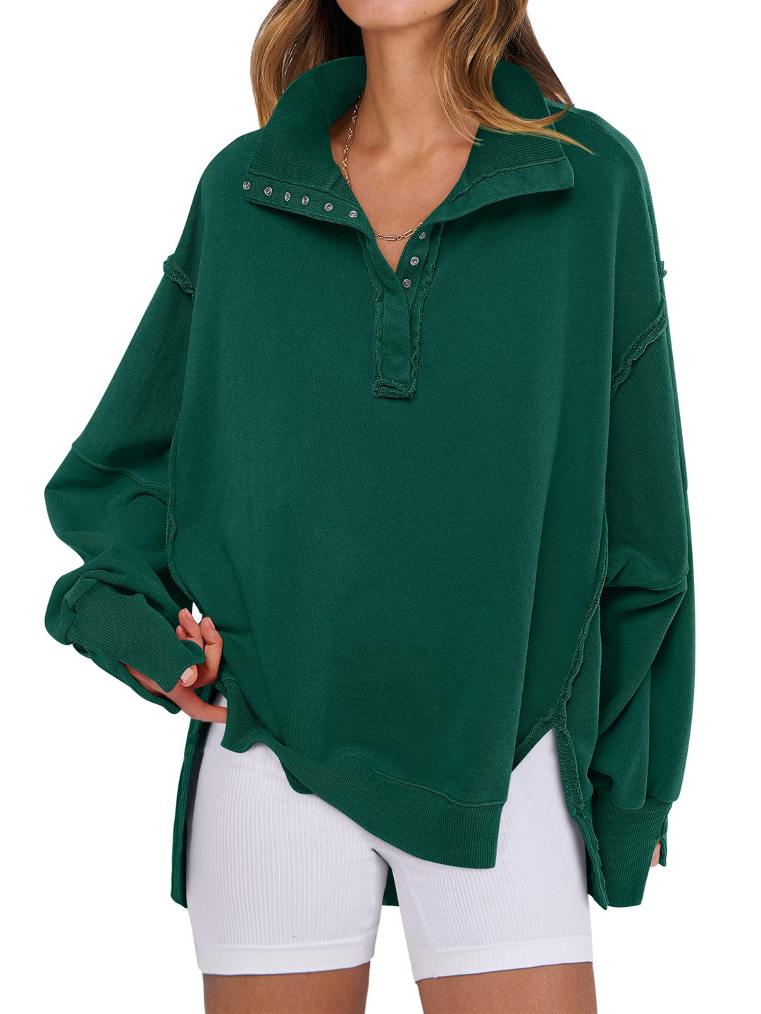 ANRABESS Women's Sweatshirts Oversized Casual Loose Button Up Henley Pullover Top High Low Split 2026 Fall Fashion Outfits