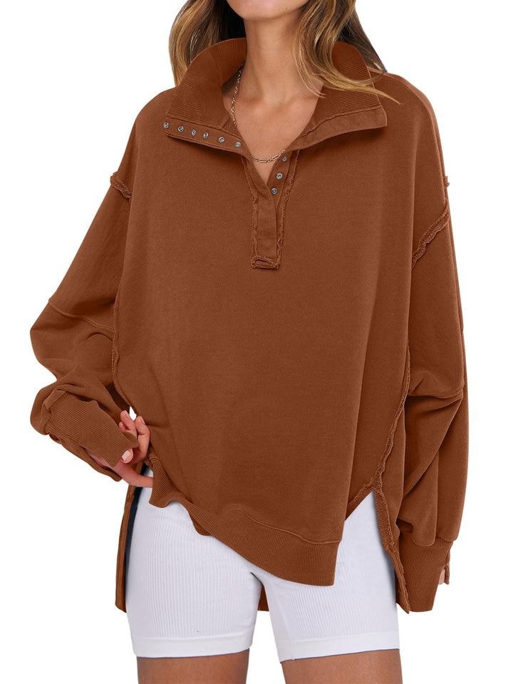 ANRABESS Women's Sweatshirts Oversized Casual Loose Button Up Henley Pullover Top High Low Split 2026 Fall Fashion Outfits