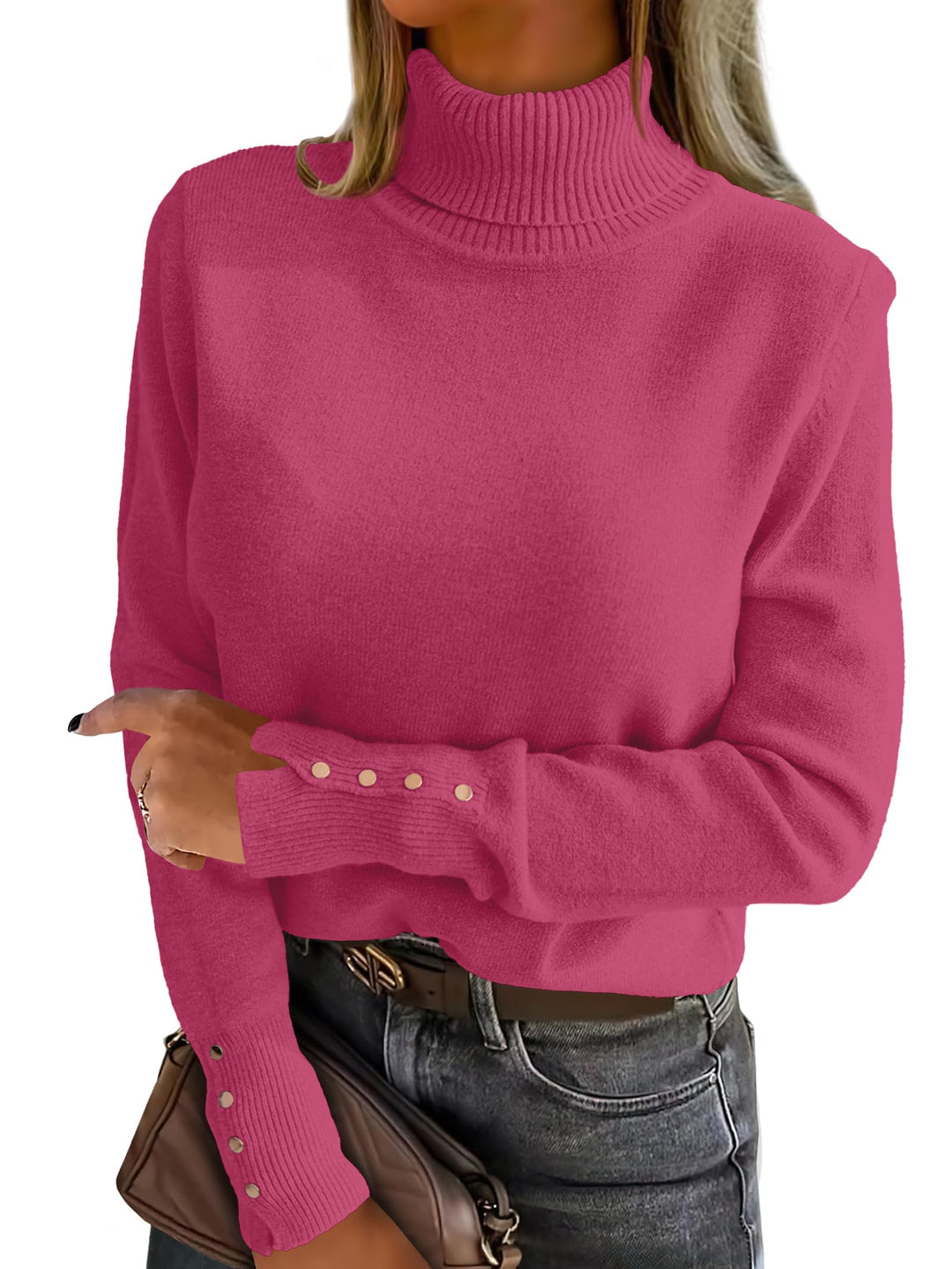 ANRABESS Turtleneck Sweaters for Women Long Sleeve Tops | 2026 Fall Winter Fashion Clothes, Office Work Daily Wear Dressy Casual Outfits, Soft Knitted Ribbed Button-Cuff Pullover Top