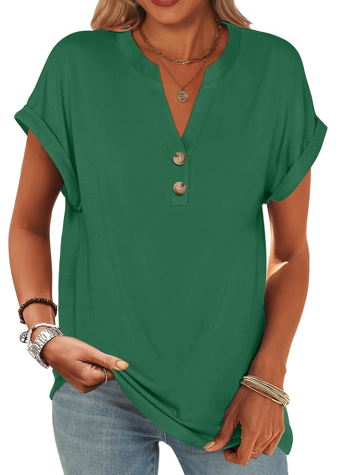 ANRABESS Women's Short Sleeve V-Neck Henley Top