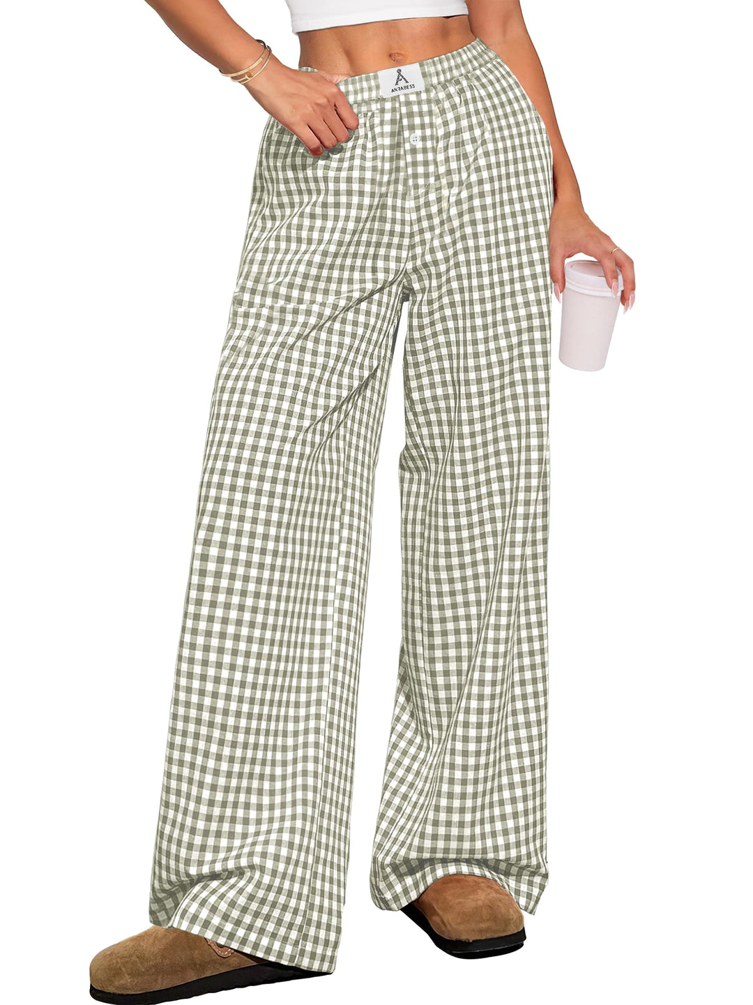 ANRABESS Womens Gingham Striped Boxer Pants | Wide Leg Elastic Waist with Pockets, Lounge Pajama Bottoms Home Daily Wear, Lightweight Breathable, Casual Summer Fall