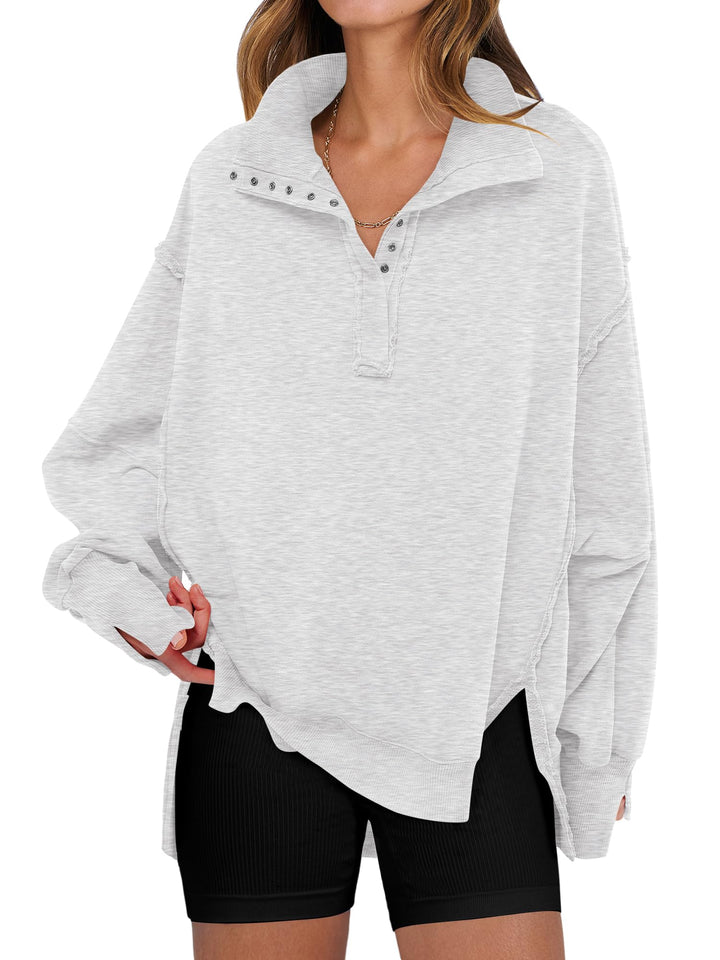 ANRABESS Women's Sweatshirts Oversized Casual Loose Button Up Henley Pullover Top High Low Split 2026 Fall Fashion Outfits