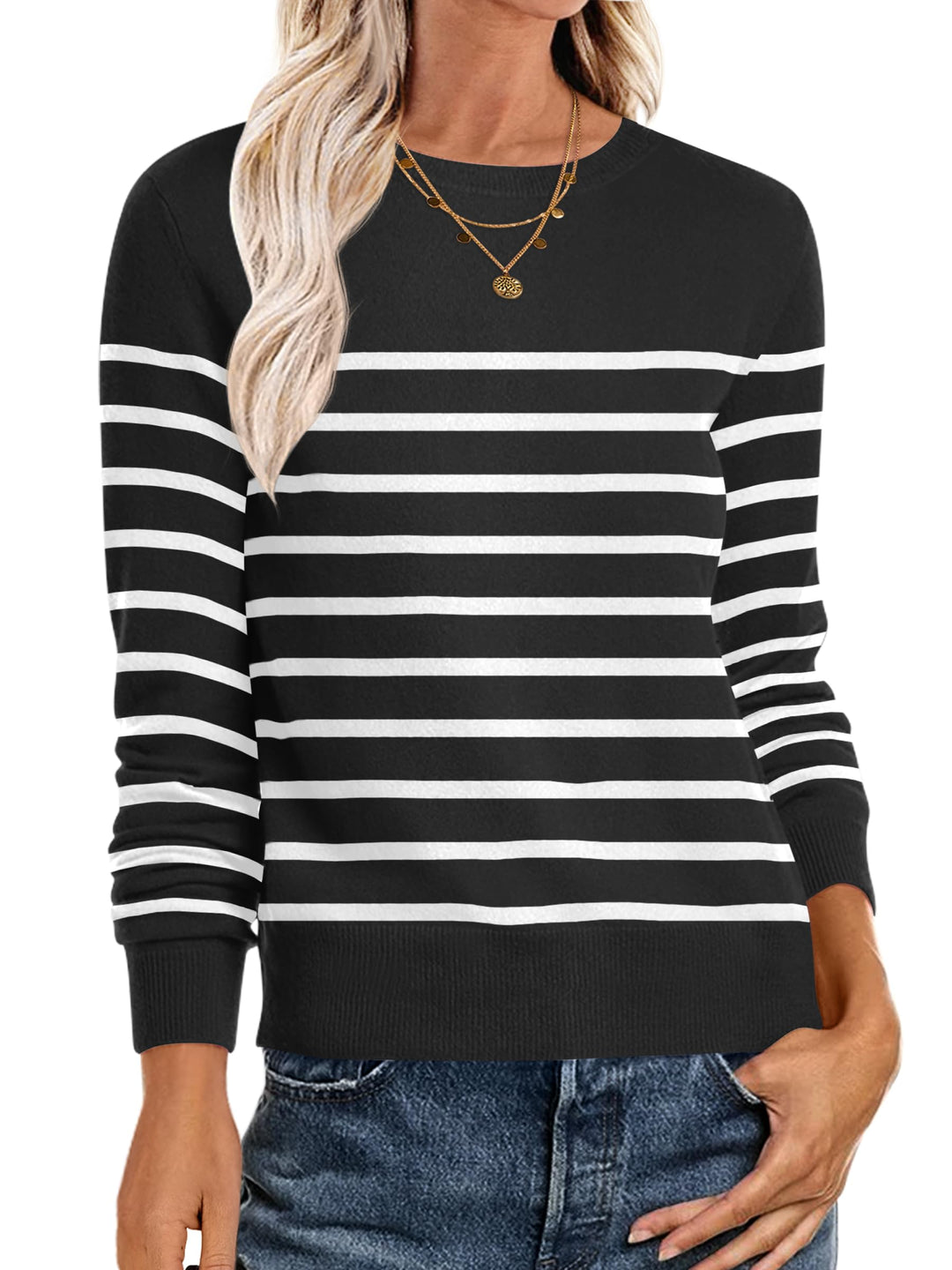 ANRABESS Long Sleeve Lightweight Fall Sweaters for Women| Crewneck Soft Basic Knit Pullover,2026 Fall Fashion Outfits,Casual Work Top,Travel Vacation All Day Wear,Winter Layer Clothes