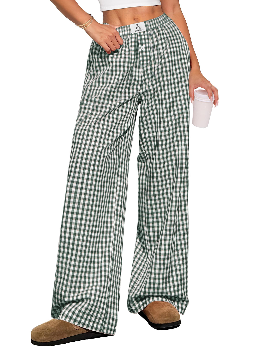 ANRABESS Womens Gingham Striped Boxer Pants | Wide Leg Elastic Waist with Pockets, Lounge Pajama Bottoms Home Daily Wear, Lightweight Breathable, Casual Summer Fall
