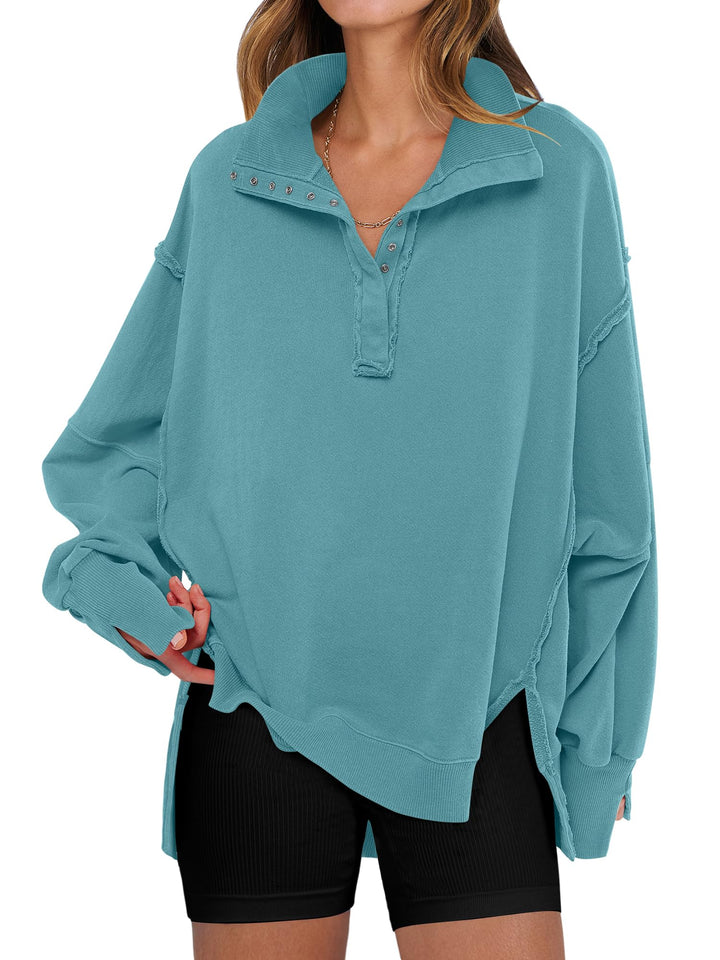 ANRABESS Women's Sweatshirts Oversized Casual Loose Button Up Henley Pullover Top High Low Split 2026 Fall Fashion Outfits
