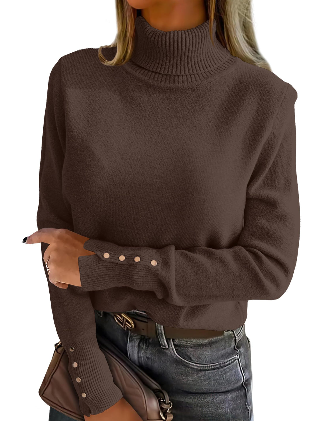 ANRABESS Turtleneck Sweaters for Women Long Sleeve Tops | 2026 Fall Winter Fashion Clothes, Office Work Daily Wear Dressy Casual Outfits, Soft Knitted Ribbed Button-Cuff Pullover Top